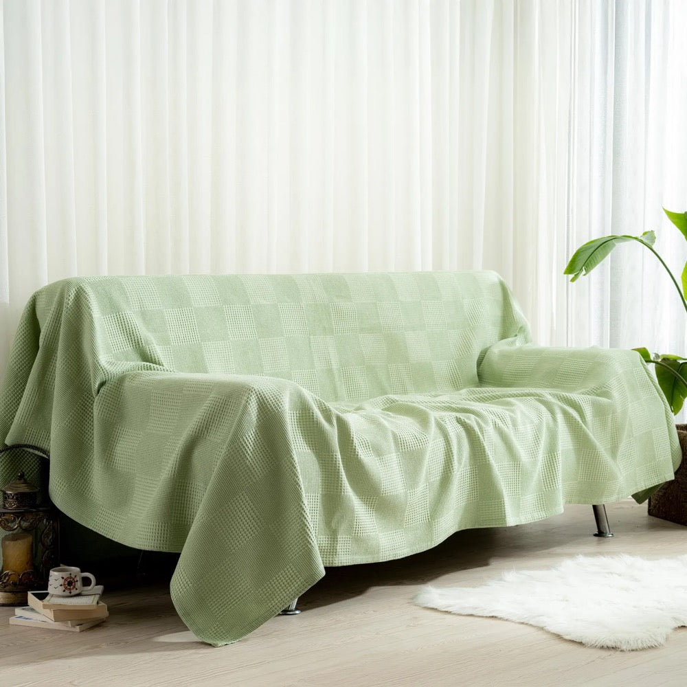 Waffle Weave Blanket Mint Green Thin, Lightweight, Airy, All-Season Throw Blankets for Bed or Cocuh